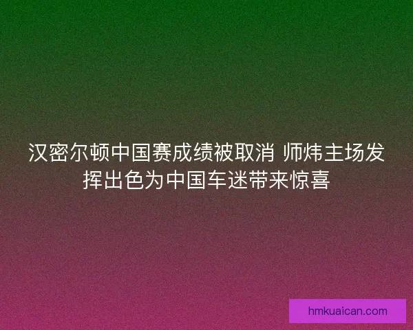 汉密尔顿中国赛成绩被取消 师炜主场发挥出色为中国车迷带来惊喜